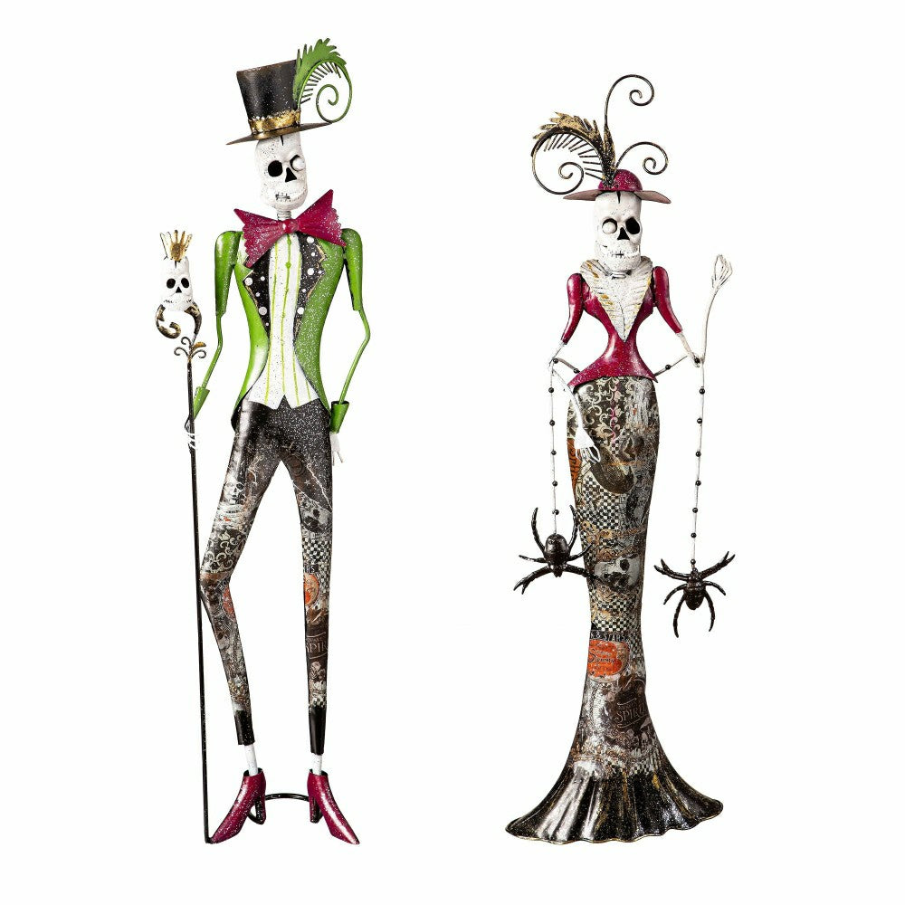 Plow & Hearth Metal Halloween Skeleton Statues, Set of 2