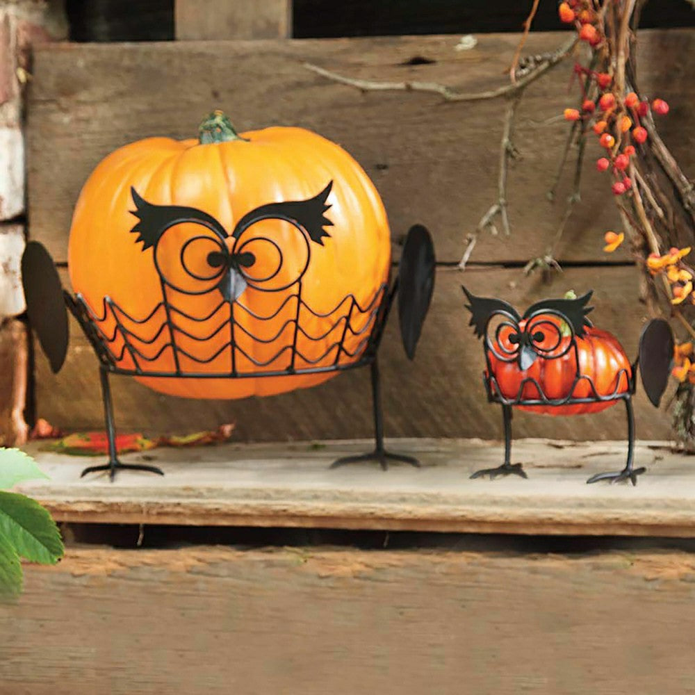 Plow & Hearth Set Of 2 Owl Pumpkin Holders