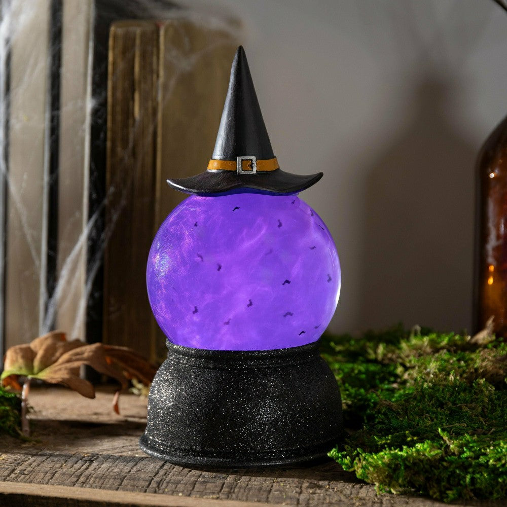 Plow & Hearth Haunted House 8.5" LED Witch Hat Waterglobe