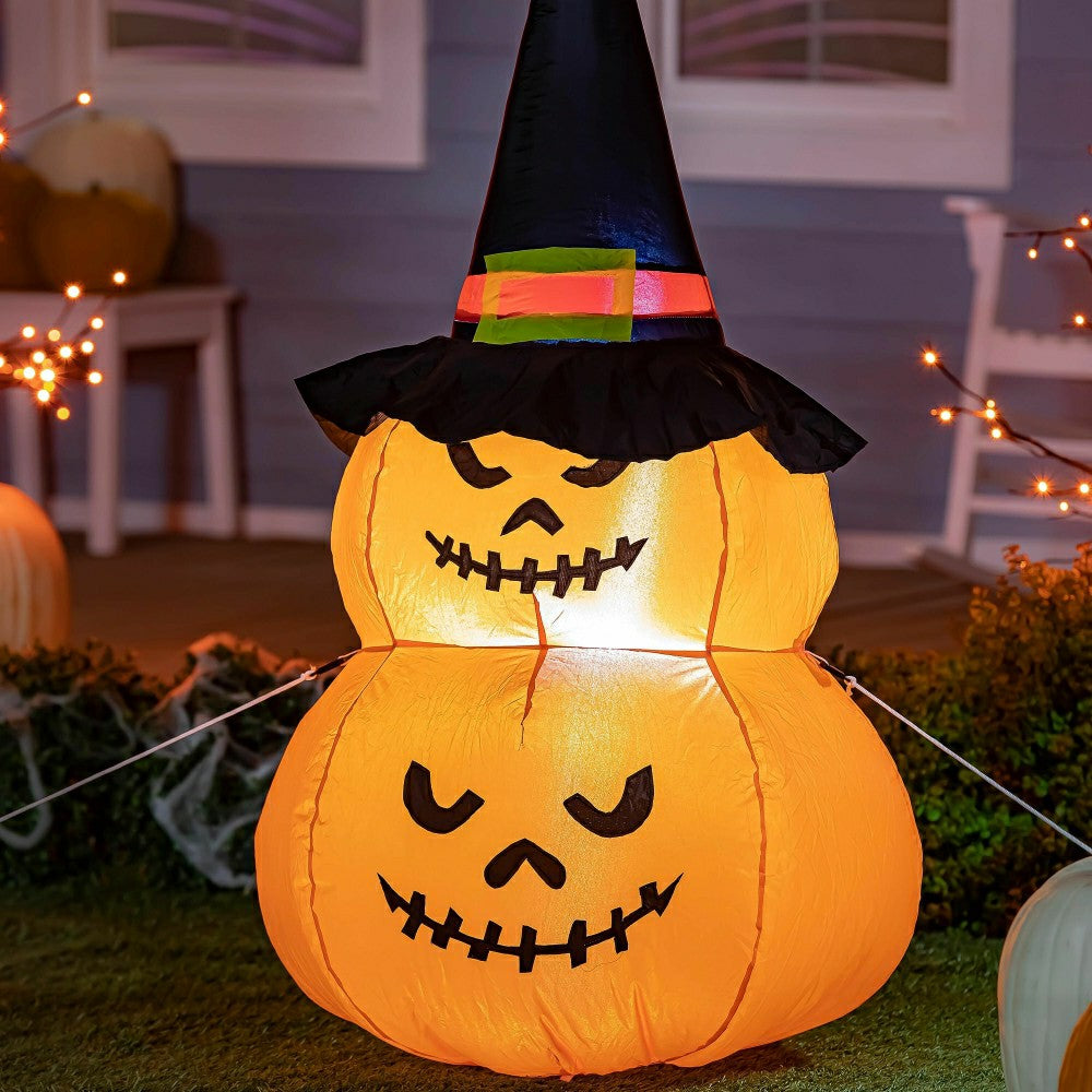 Plow & Hearth Lighted Stacked Jack-O-Lanterns Halloween Inflatable