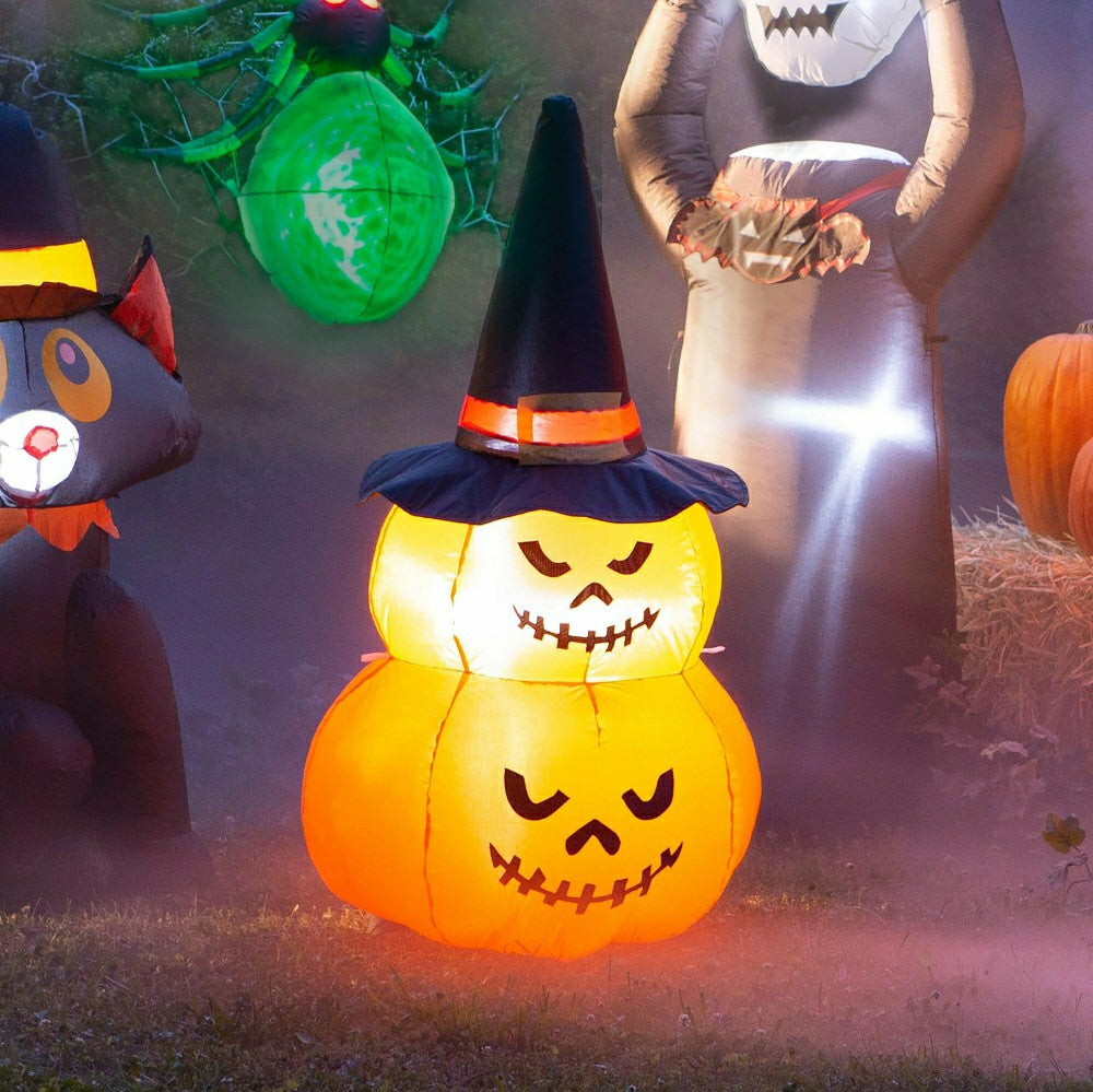Plow & Hearth Lighted Stacked Jack-O-Lanterns Halloween Inflatable