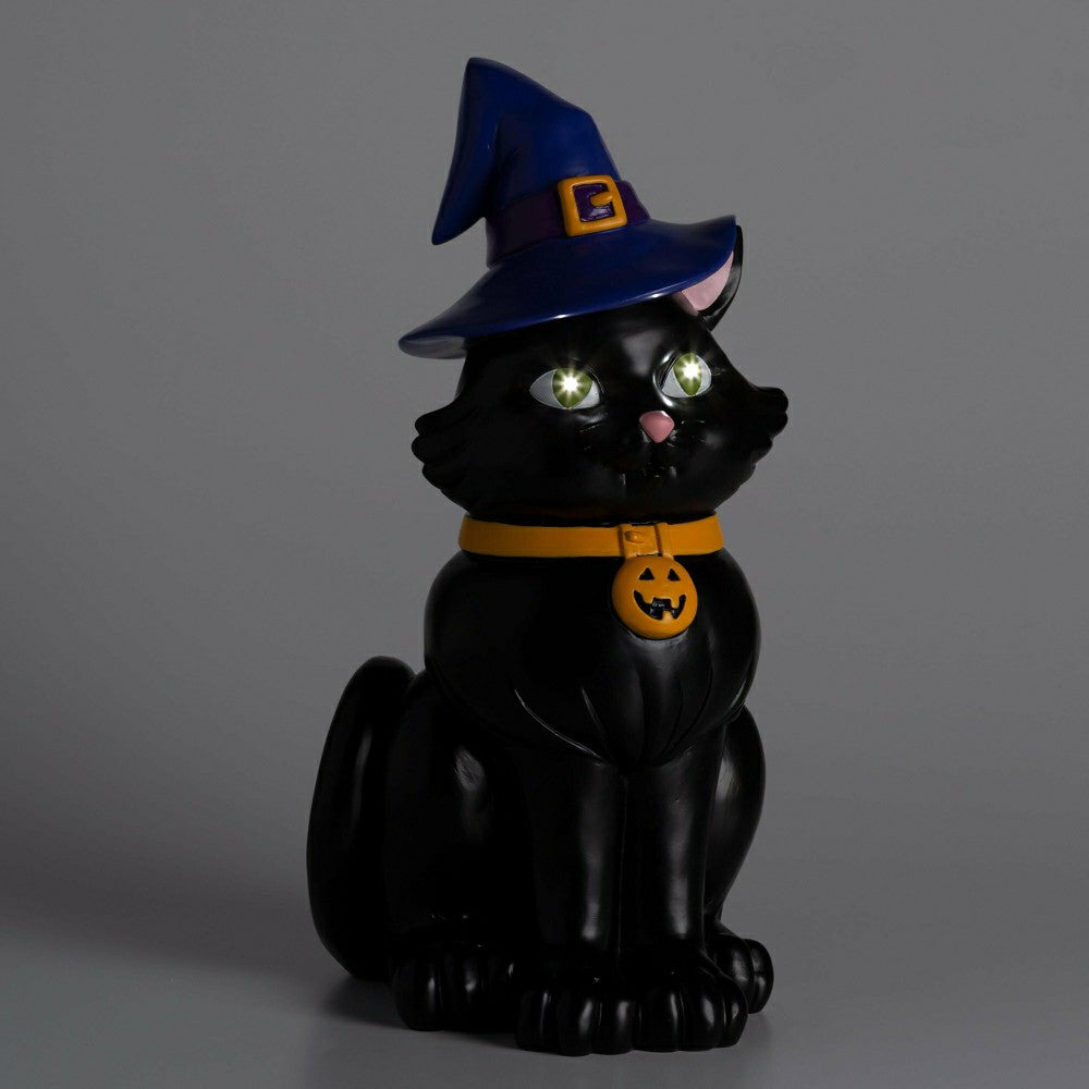 Plow & Hearth Indoor/Outdoor Lighted Black Cat Shorty Halloween Statue