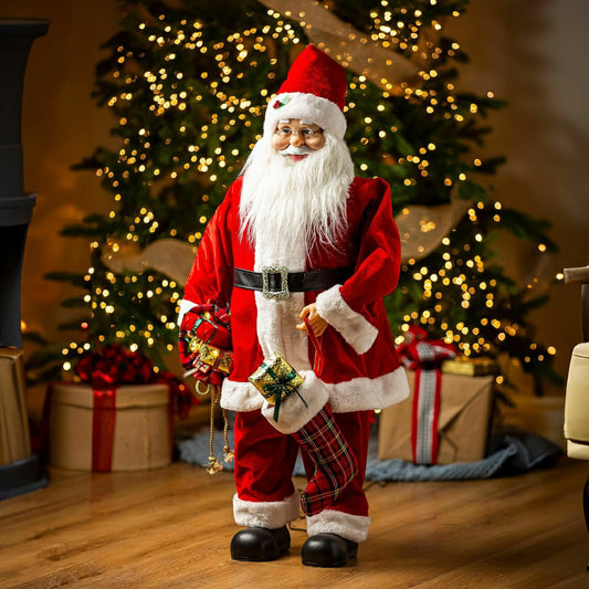 Plow & Hearth Traditional Santa LED Table Decor Dancing Santa Claus with Music, 39.5