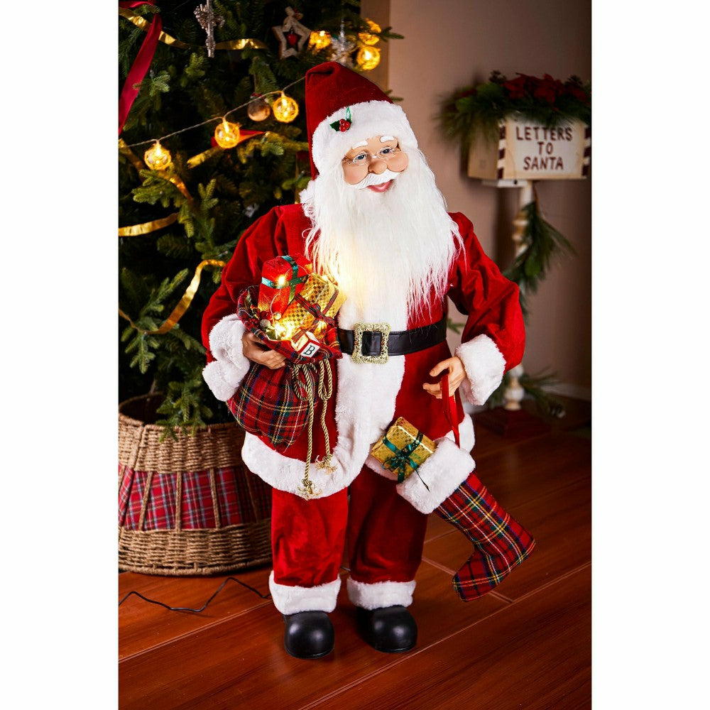 Plow & Hearth Traditional Santa LED Table Decor Dancing Santa Claus with Music, 39.5