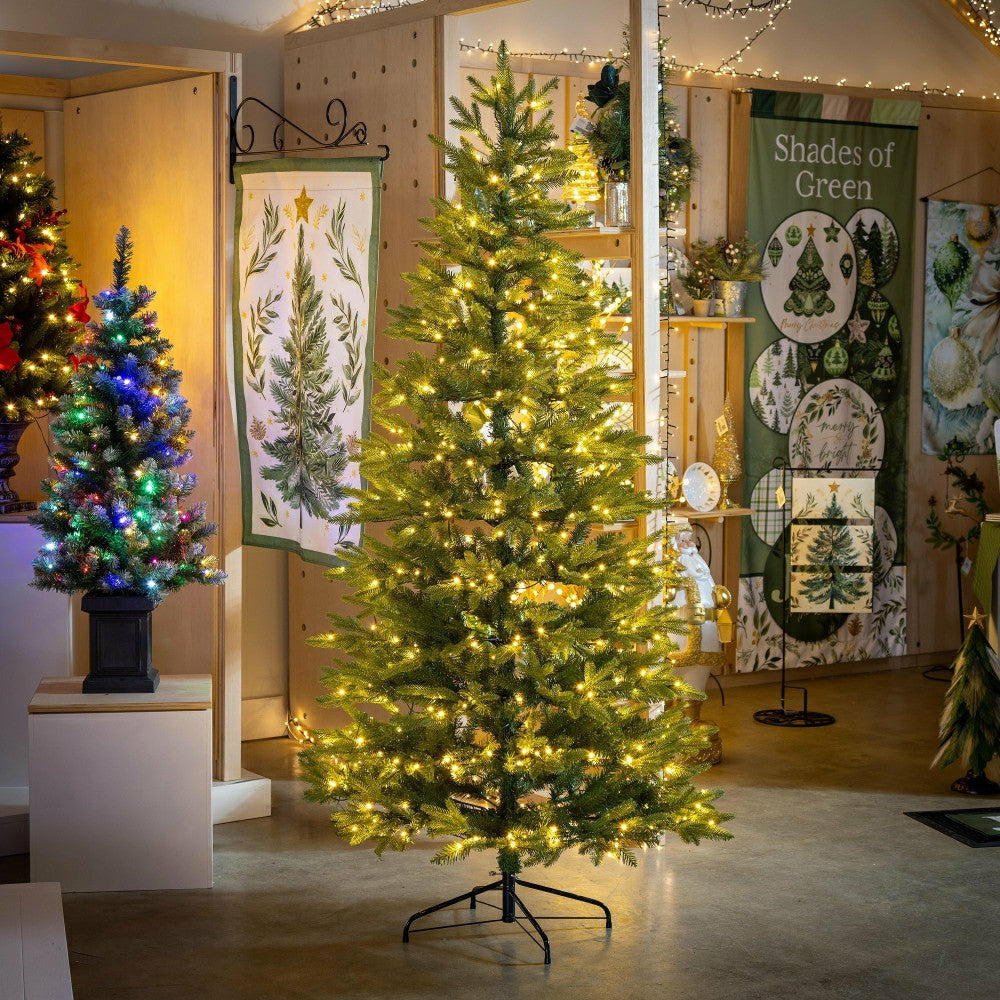 Plow & Hearth Heartfelt Cheer Tree Artificial LED Spruce, 400 Lights, 84"H