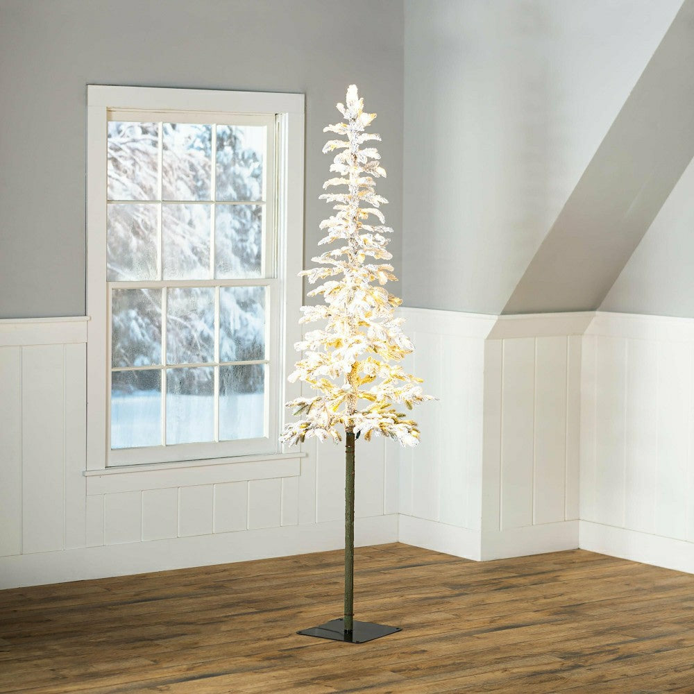 Plow & Hearth 7' Monte Rosa Flocked Alpine Fir Christmas Tree with 200 Warm White LE
