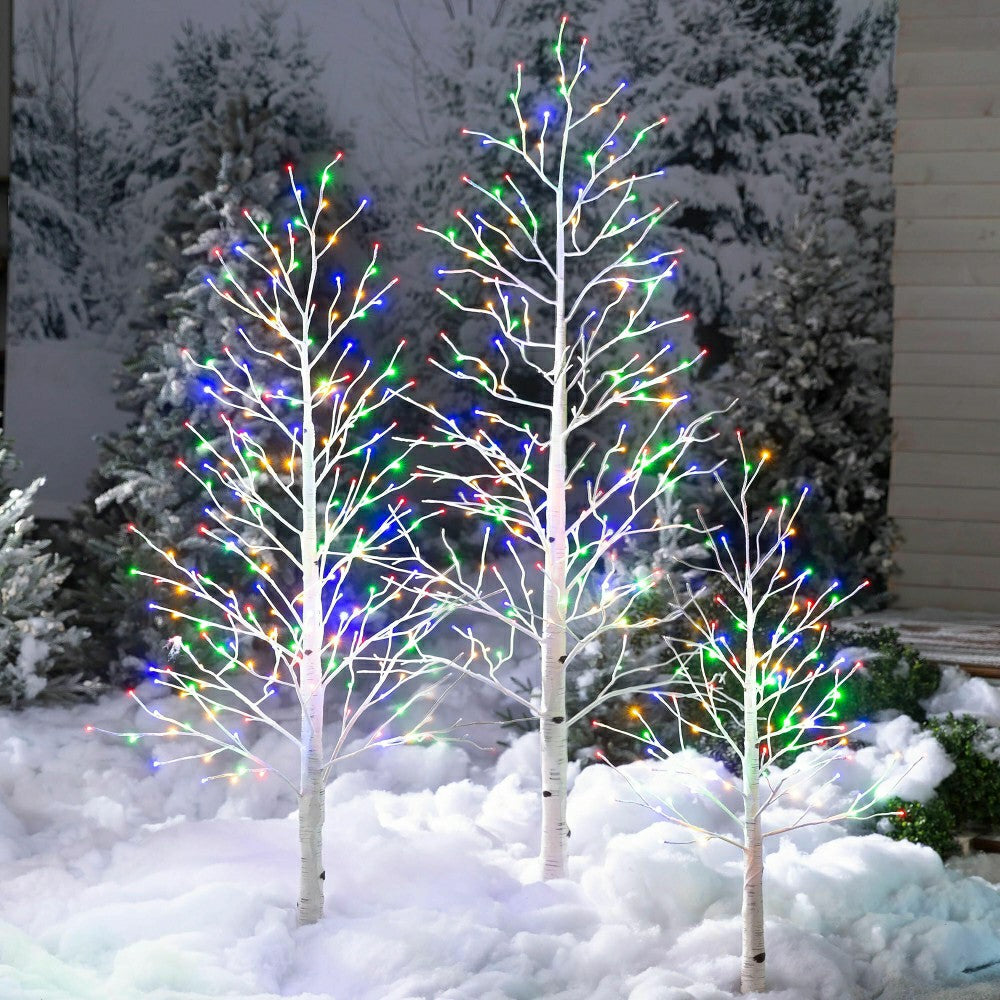 Plow & Hearth Large 7'H Indoor/Outdoor Birch Tree with 280 Warm White and Multicolor