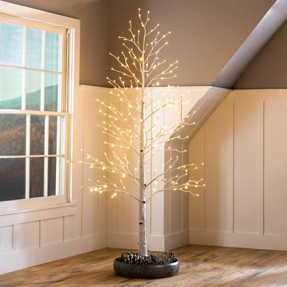 Plow & Hearth Large 7'H Indoor/Outdoor Birch Tree with 280 Warm White and Multicolor