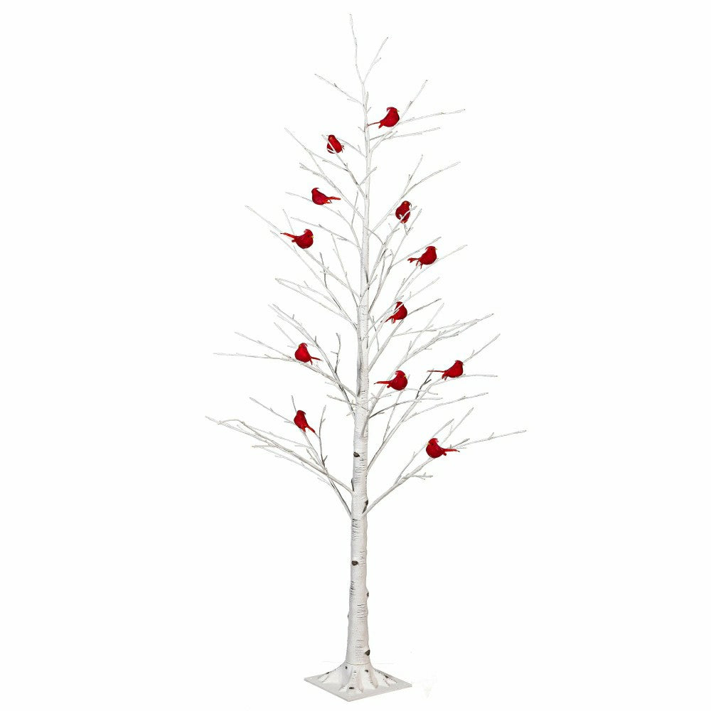 Plow & Hearth Snowbirds Tree Cardinal Birch with Cardinals Indoor/Outdoor LED Tree,