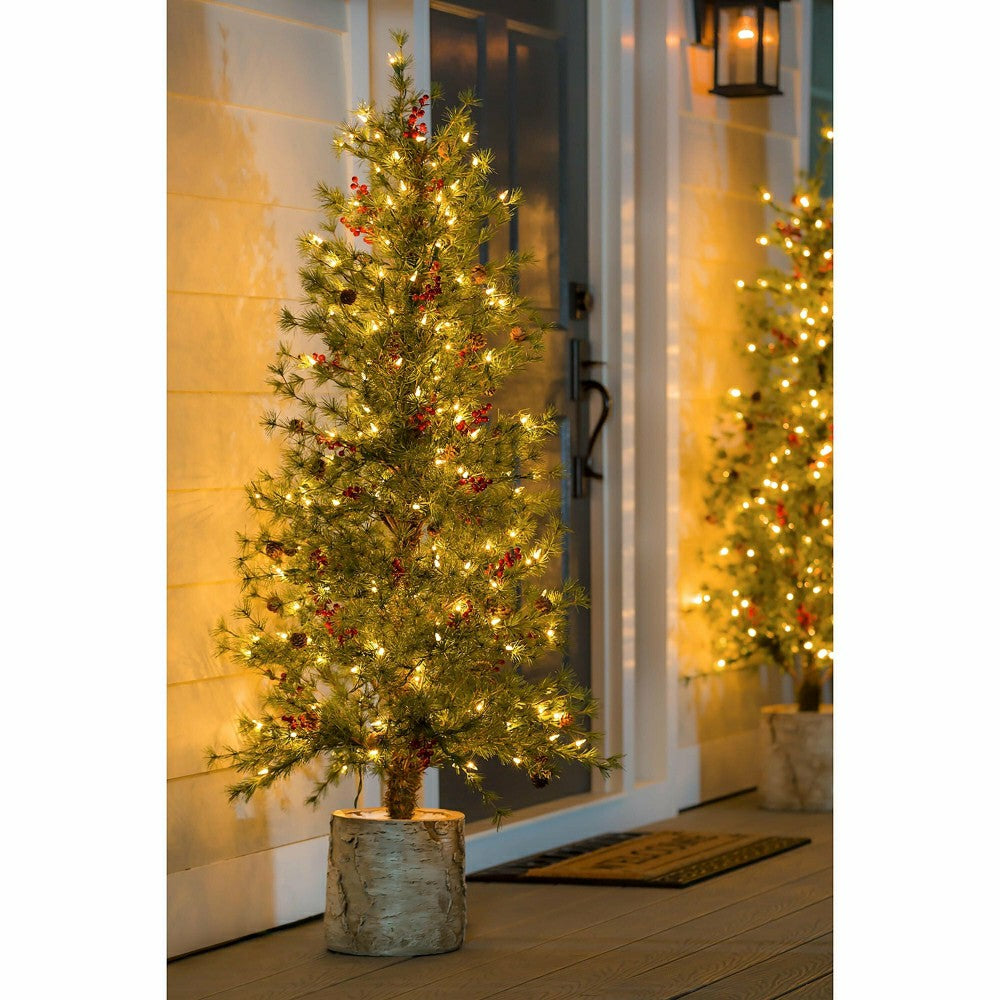 Plow & Hearth Shades of Emerald 60"H Lit Artificial Christmas Pine Tree with Resin B