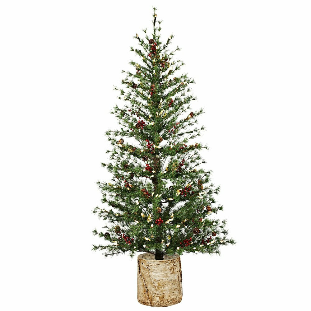Plow & Hearth Shades of Emerald 60"H Lit Artificial Christmas Pine Tree with Resin B