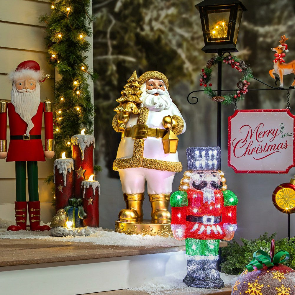 Plow & Hearth Gold Santa Resin Garden Statue, 32"H