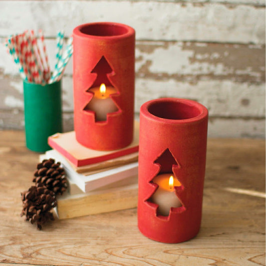 Plow & Hearth Red Clay Holiday Tree Luminaries, Set of 6