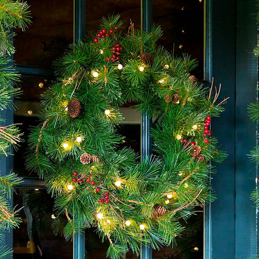 Plow & Hearth Battery-Operated Holiday Wreath w/Auto Timer