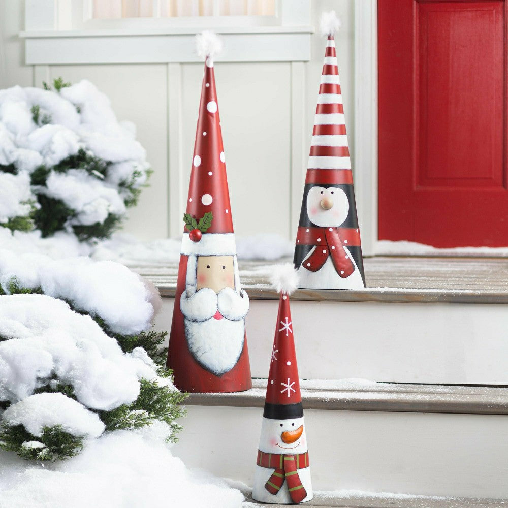 Plow & Hearth Metal Cone-Shaped Holiday Characters, Set of 3