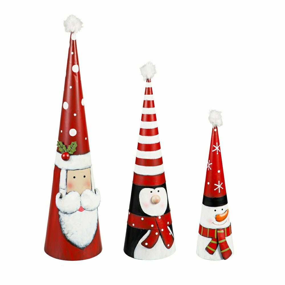Plow & Hearth Metal Cone-Shaped Holiday Characters, Set of 3