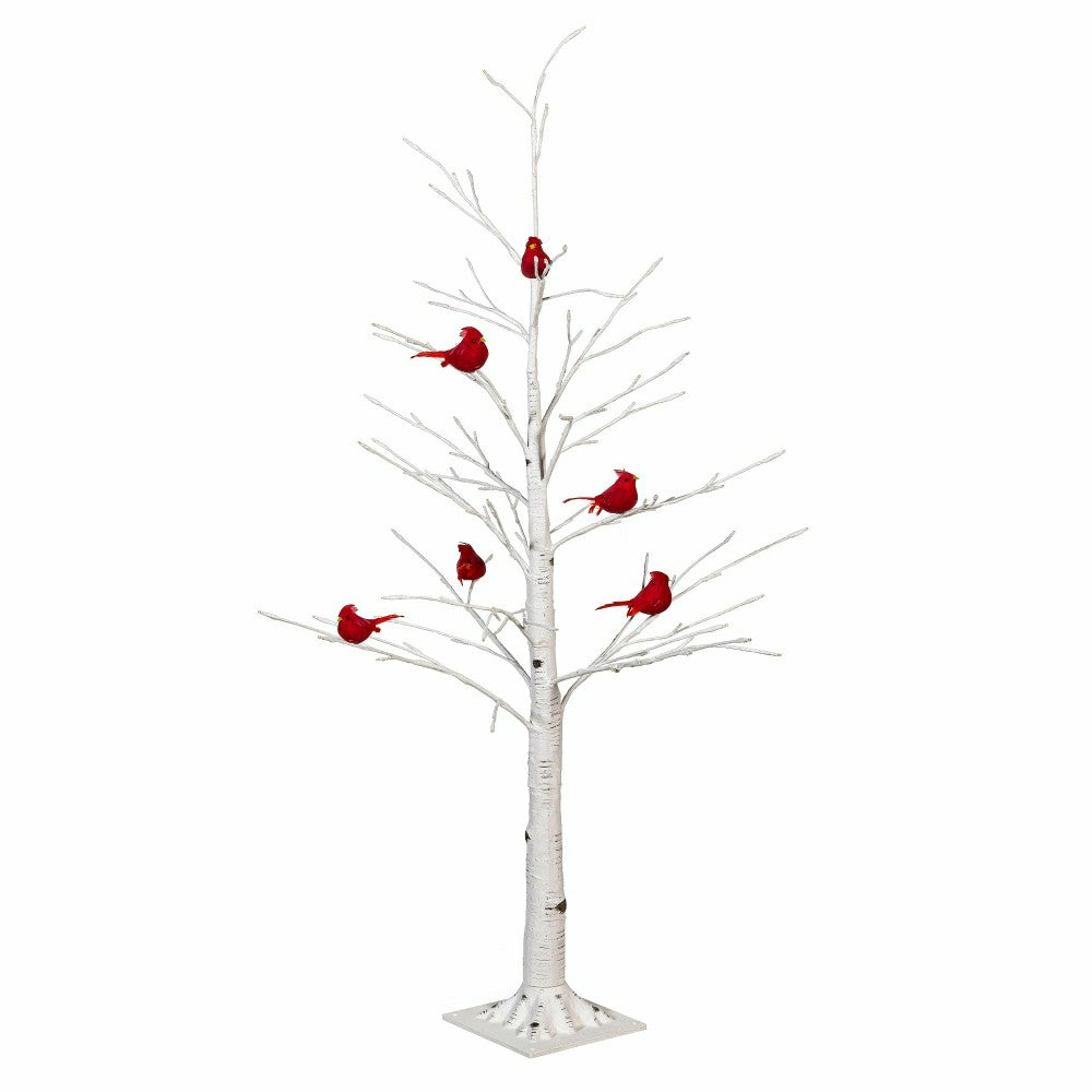 Plow & Hearth Snowbirds Tree Cardinal Birch with Cardinals Indoor/Outdoor LED Tree,