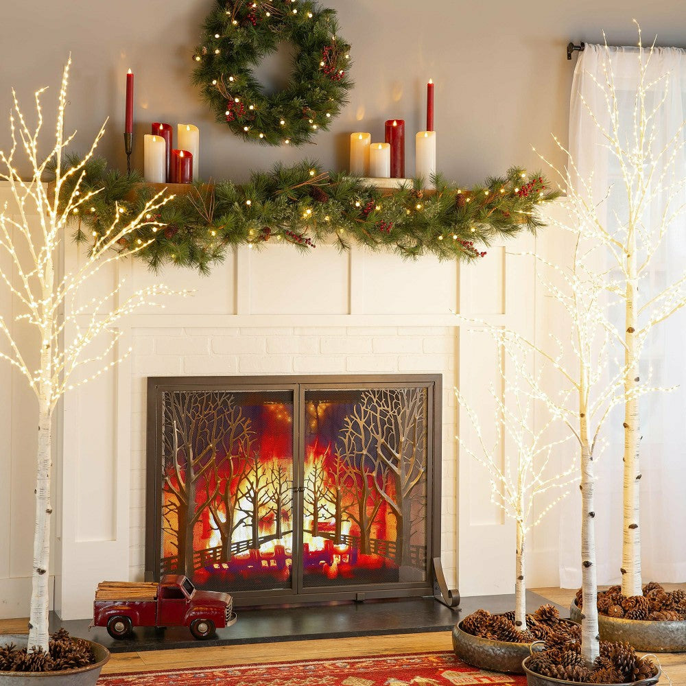 Plow & Hearth Medium Indoor/Outdoor Birch Tree with 400 Warm White Lights