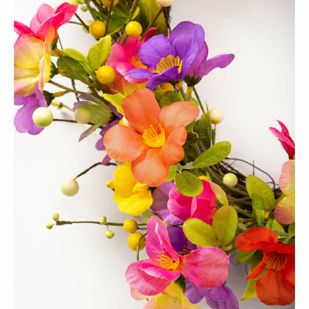 Plow & Hearth 21" Floral Watercolor Wreath with Faux Pansies and Violets