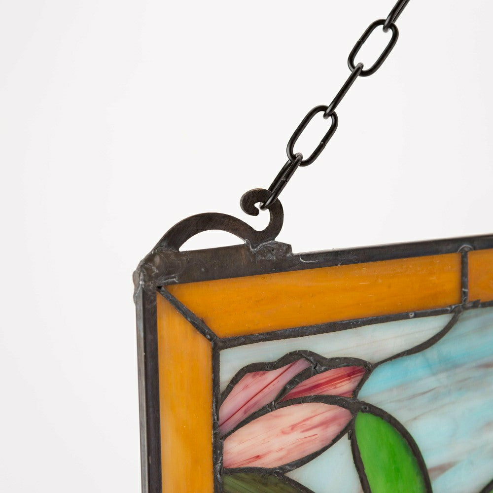 Plow & Hearth Stained Glass Hummingbird Art Panel with Metal Frame and Chain