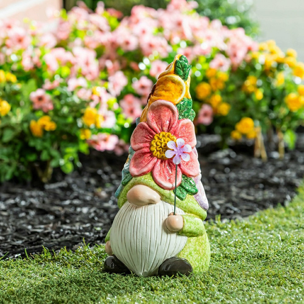 Plow & Hearth Ceramic Floral Gnome Statue