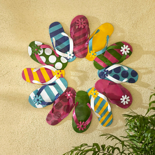 Plow & Hearth Boho Style Summer Flip-Flop Metal Wreath