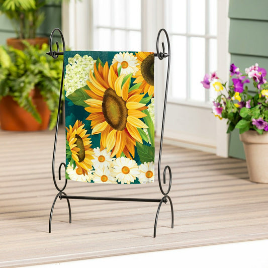 Plow & Hearth Sunflower Bloom Burlap Garden Flag