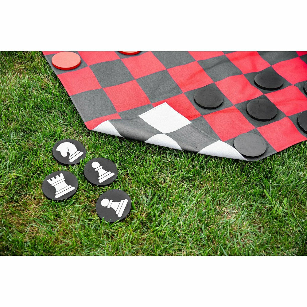 Plow & Hearth Outdoor Reversible Game Set with Storage Bag, Checkers/Chess