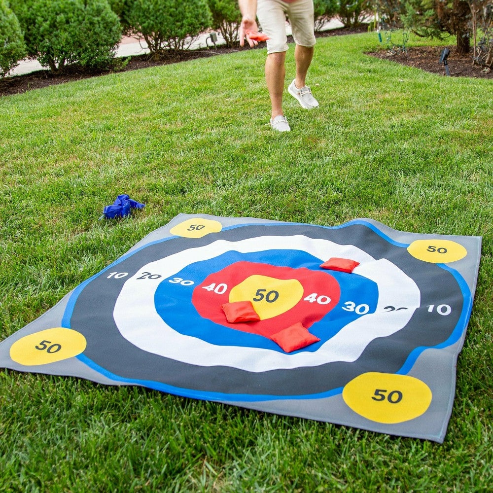 Plow & Hearth Outdoor Reversible Game Set with Storage Bag, Three In A Row/Target To