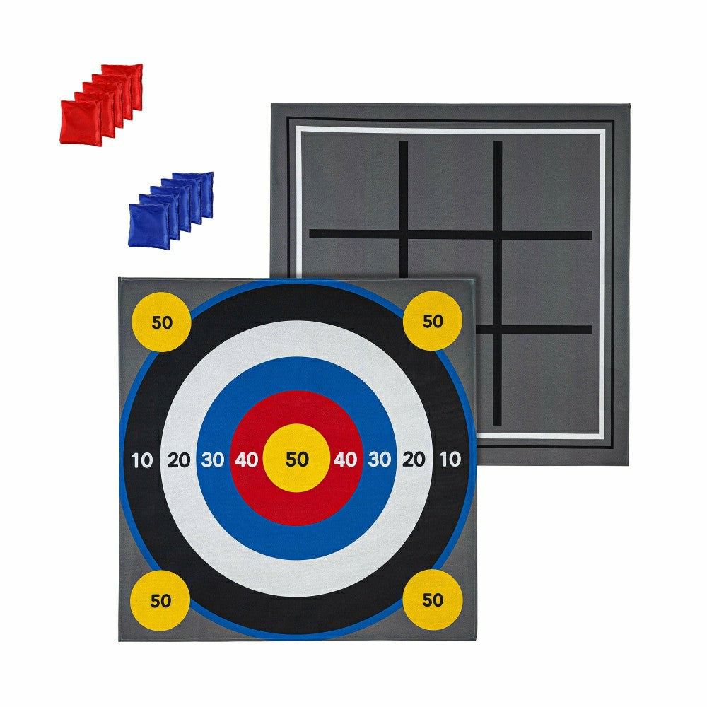 Plow & Hearth Outdoor Reversible Game Set with Storage Bag, Three In A Row/Target To