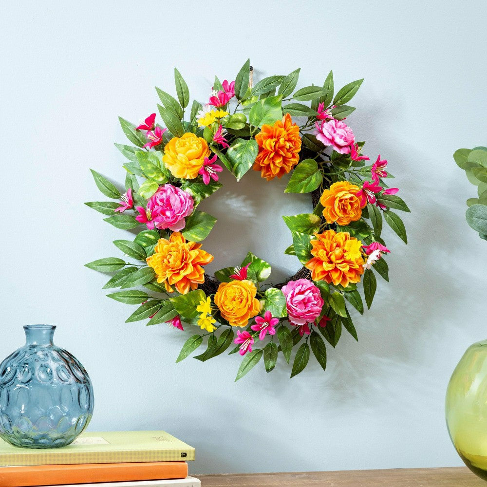 Plow & Hearth Cottage Garden Wreath Summer Brights, 20"