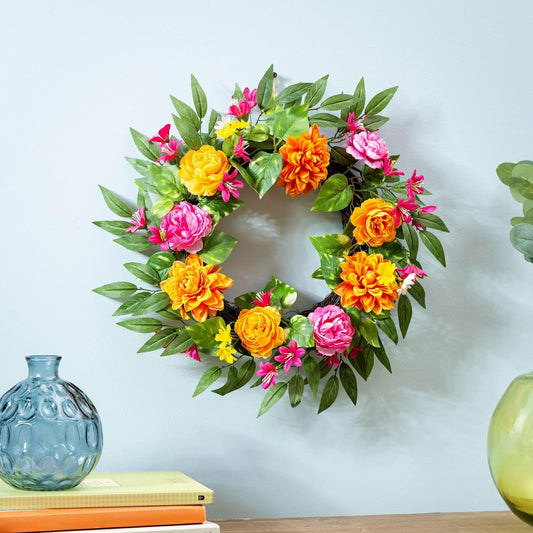 Plow & Hearth Cottage Garden Wreath Summer Brights, 20"