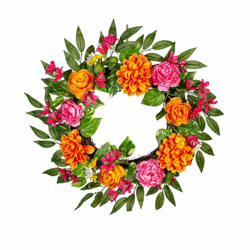 Plow & Hearth Cottage Garden Wreath Summer Brights, 20"