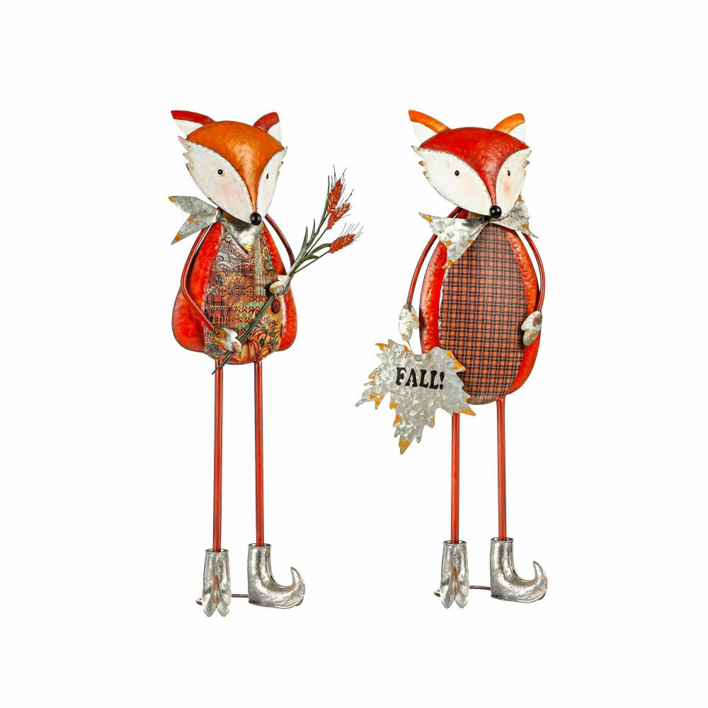 Plow & Hearth Fall Fox Metal Statuary, Set of 2