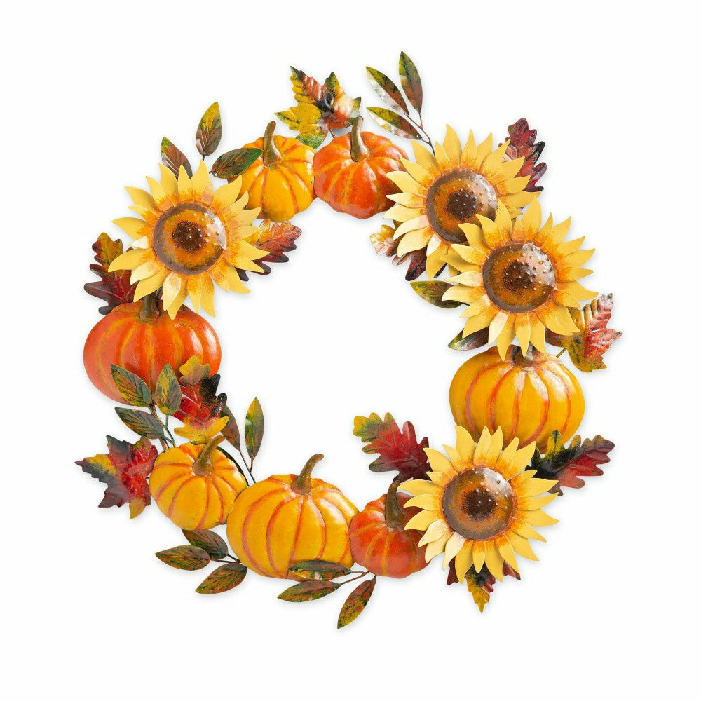 Plow & Hearth Handcrafted Metal Sunflower and Pumpkin Autumn Wreath