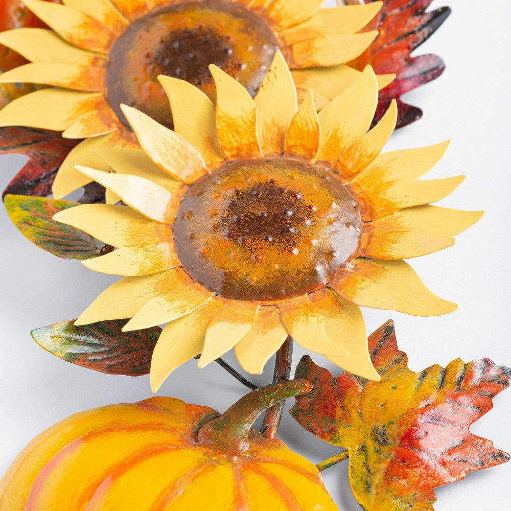 Plow & Hearth Handcrafted Metal Sunflower and Pumpkin Autumn Wreath