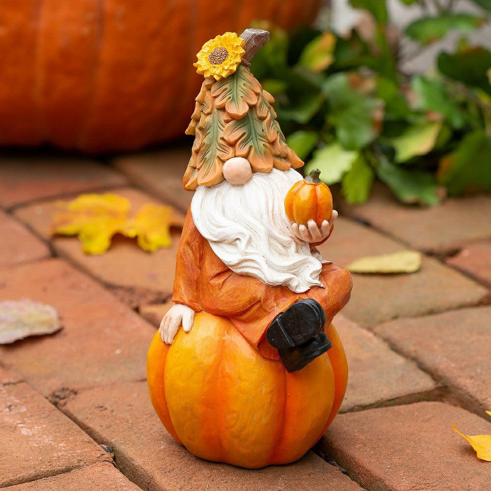 Plow & Hearth Harvest Gnome on Pumpkin Statuary