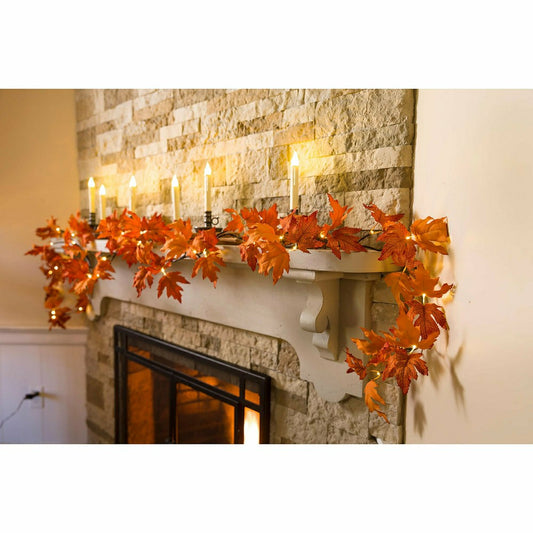 Plow & Hearth Indoor/Outdoor Lighted Maple Leaf Garland with 24 Lights