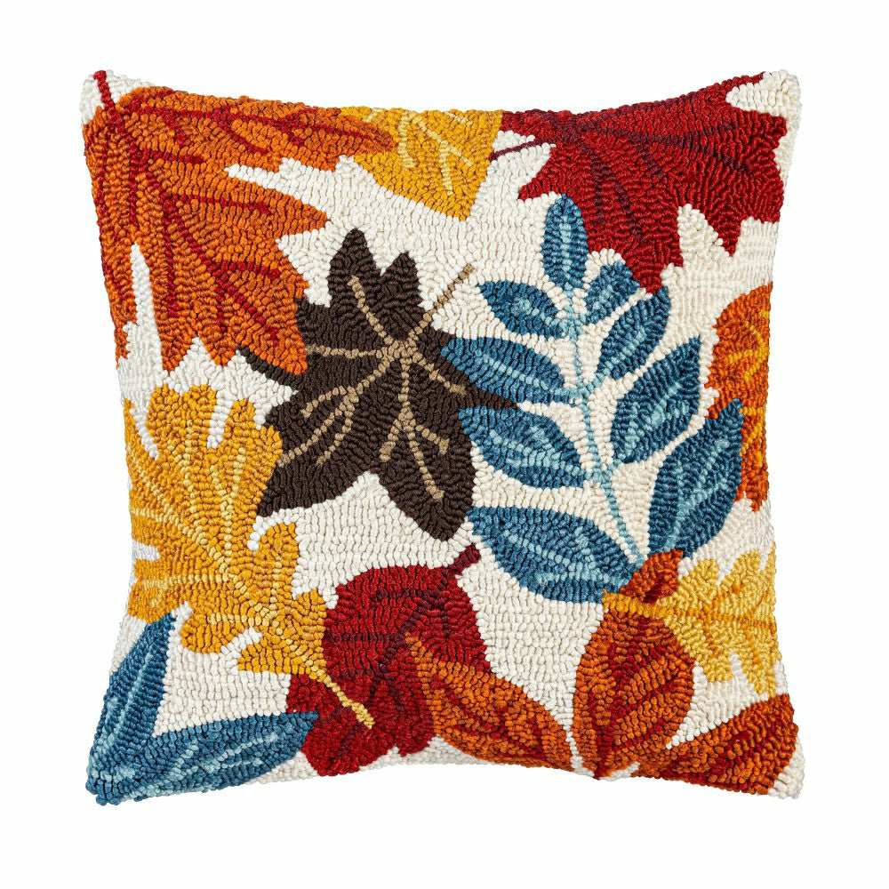 Plow & Hearth Indoor/Outdoor Fall Leaves Hooked Polypropylene Throw Pillow 18"x18"