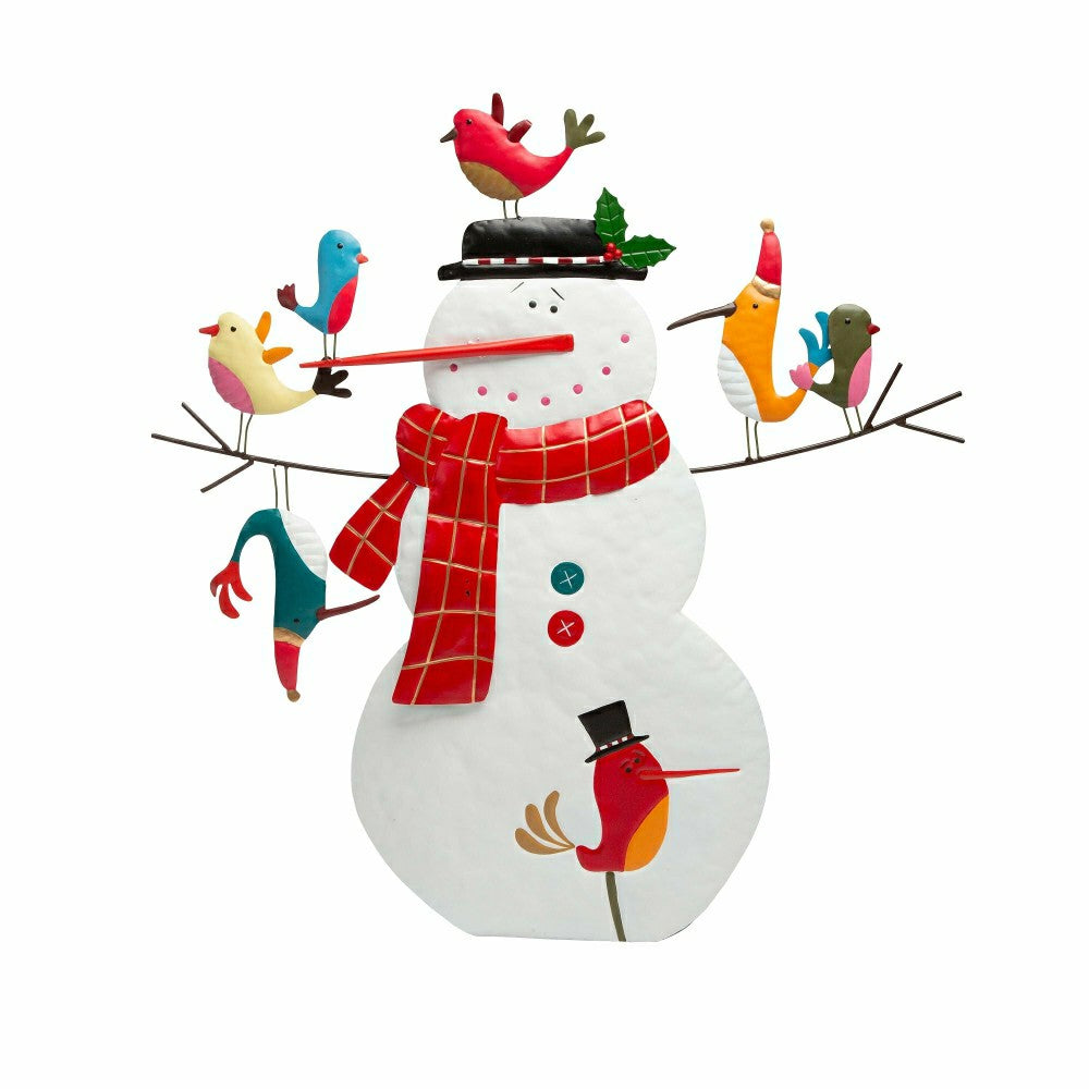 Plow & Hearth Metal Snowman and Birds Garden Statue