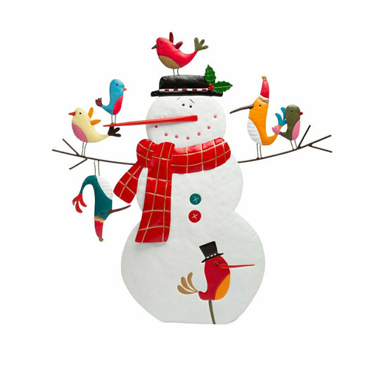 Plow & Hearth Metal Snowman and Birds Garden Statue