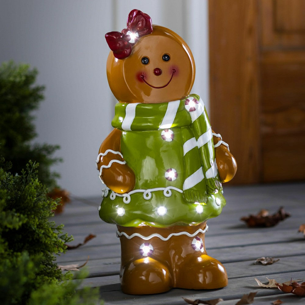 Plow & Hearth Indoor/Outdoor Lighted Gingerbread Girl Shorty Statue