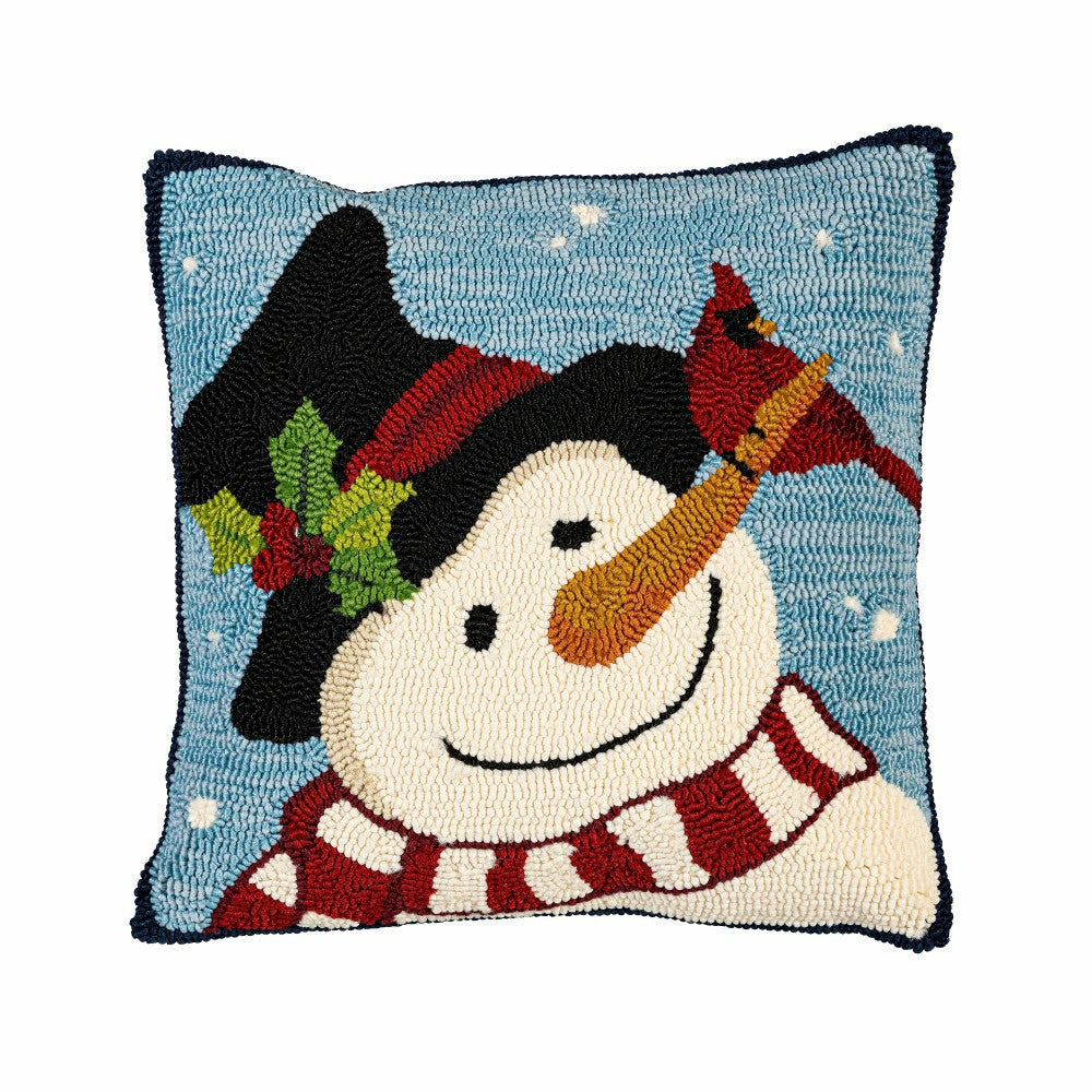 Plow & Hearth Indoor/Outdoor Hooked Pillow Snowman With Friends Polypropylene, 18"x1