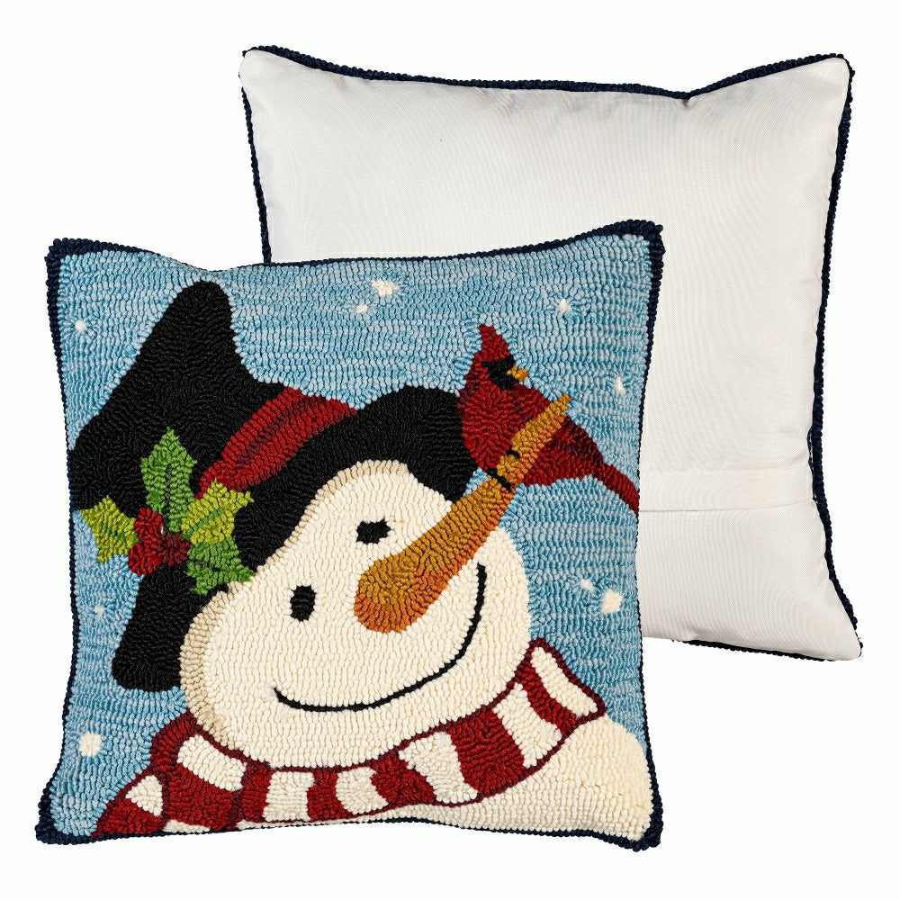 Plow & Hearth Indoor/Outdoor Hooked Pillow Snowman With Friends Polypropylene, 18"x1