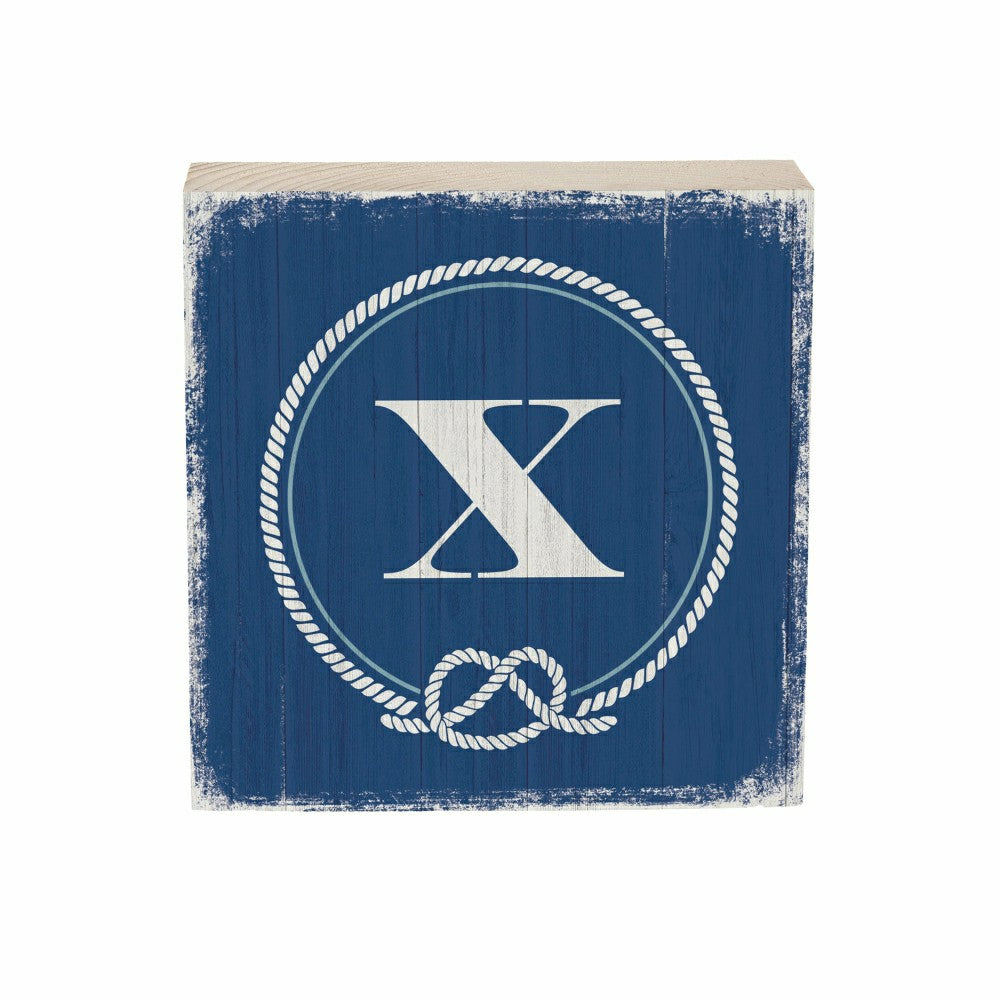 Plow & Hearth Coastal Monogram Nautical Sign Wood Block "X", 6"x6"