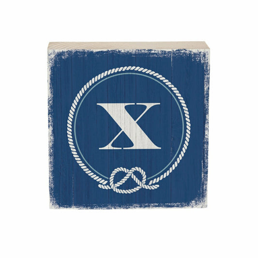 Plow & Hearth Coastal Monogram Nautical Sign Wood Block "X", 6"x6"