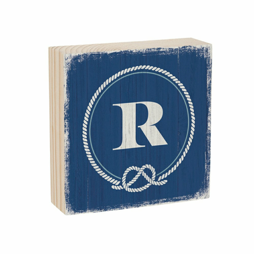Plow & Hearth Coastal Monogram Nautical Sign Wood Block "R", 6"x6"