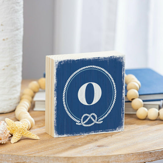 Plow & Hearth Coastal Monogram Nautical Sign Wood Block "O", 6"x6"