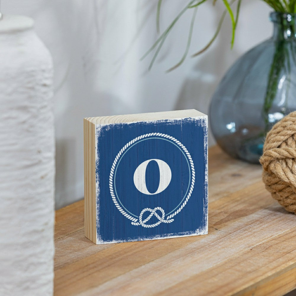 Plow & Hearth Coastal Monogram Nautical Sign Wood Block "O", 6"x6"