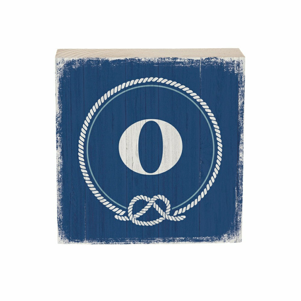Plow & Hearth Coastal Monogram Nautical Sign Wood Block "O", 6"x6"